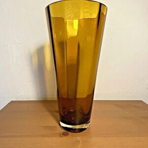 Kronso Poland Amber Glass Vase Control Bubble Tapered 11 in